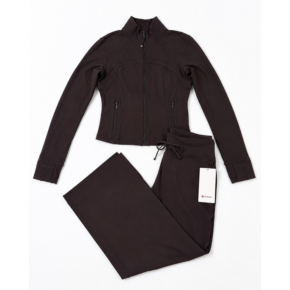 Lululemon Define Cropped Jacket & Groove Wide-Leg Pant Set Espresso Brown 10